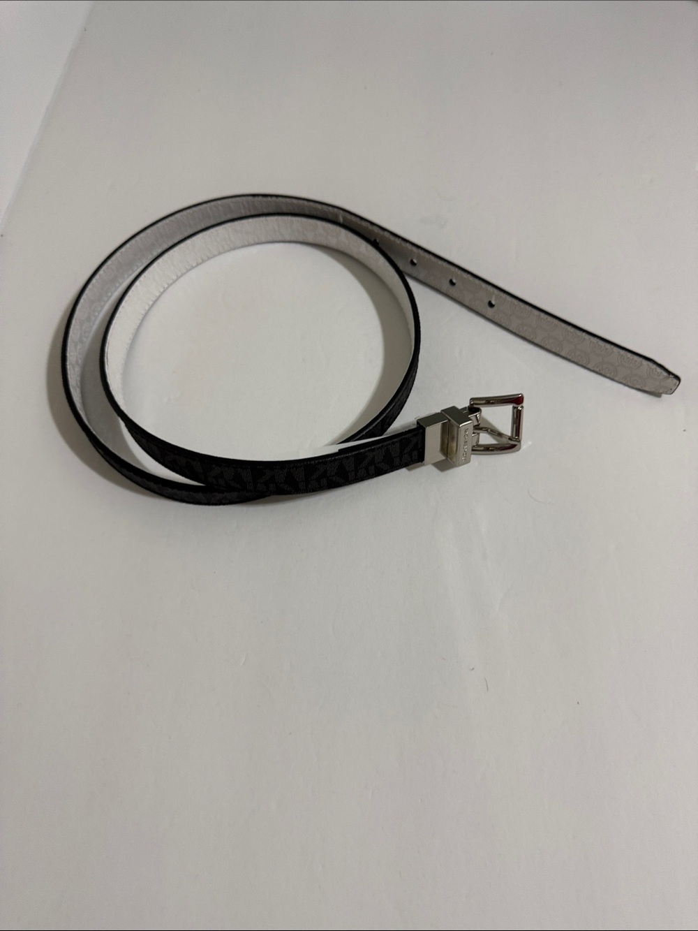 Michael Kors Black Signature Slim Belt with Silver Buckle